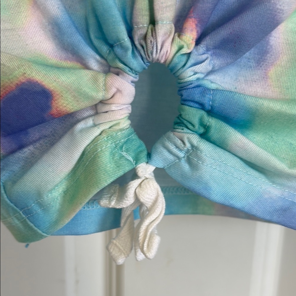 Nanette Lepore Blue Green Tie Front Short Sleeve Tee - Picture 2 of 7
